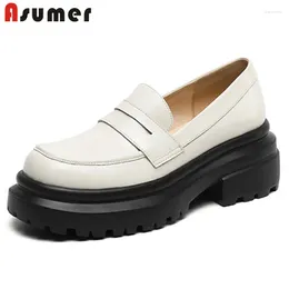 Casual Shoes ASUMER 2024 Arrive Platform Flat Women Loafers Genuine Leather Slip On Spring Autumn Woman Black
