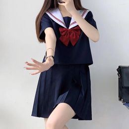 Clothing Sets Basic JK White Collar Red Two-Lines Schoolgirls Uniform Women's College Style Sailor Suits Pleated Skirt Anime COS Costumes