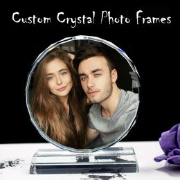 Sculptures Free Customised Crystal Glass Circle Shape Photo Frame Personalised Picture Photo Album Girl Birthday Gifts Home Decoration