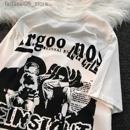 Men's T-Shirts Fashion Gothic Retro Printed Womens T-shirt Loose Harajuku Hip Hop Fresh Y2K Street Personality Extra Large T-shirt Q240425