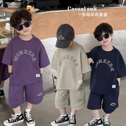 Clothing Sets Boys Summer Clothes Little Hip Hop Short Sleeve Pants 2 Piece Children Letters Solid Sportswear Kid Set