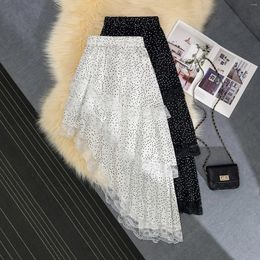 Skirts Designer Long Skirt For Women Irregular Dot Elastic High Waist Womens Clothes Korean Style Lace Patchwork Summer Dropship
