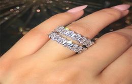 Sparkling Luxury Jewelry Real 925 Sterling Silver Oval Cut White Topaz CZ Diamond Popular Lady Wedding Band Ring For Wome3146658