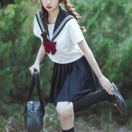 Clothing Sets Japanese Style XS-2XL School Girls Uniform Navy Women Sexy Jk Basic Suit Sailor Blouse Pleated Skirt