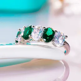 Cluster Rings Trendy Emerald Gemstone High Carbon Diamond Ring For Women 925 Sterling Silver Platinum Plated Fine Jewellery Anniversary Gift