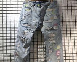 Men039s Jeans Streetwear Endless High Damage Hole Jean Men Women Quality Metal Button Zipper Denim Pants Letter 3D Printing2934599