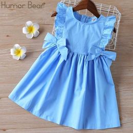 Girl's Dresses Humour Bear 2023 Baby Summer Dress New Girls Clothing Ruffle Sleevele Princess Frocks Big-bow Fashion Kids Baby Girl DressL2404