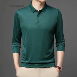 Men's T-Shirts Spring and Autumn Long Sleeve Polo Shirt Polo Collar Solid Mens Long Sleeve T-shirtL2404