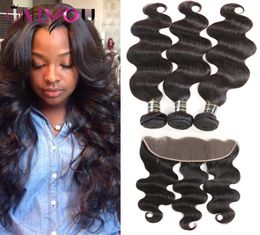 Unprocessed Peruvian Tissage Body Wave Hair Weaves Remy Human Tape Hair Extensions 3 Bundles with Lace Frontal Closure Weaves Whol1049943