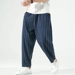 Pants Mens Pants Casual Stripe Harem Pants Male Loose Japanese Style Straight Vintage Men Woman Trousers Cotton Linen Streetwear