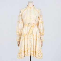 416 XL 2024 Milan Runway Dress SPring Summer Long Sleeve White Yellow Womens Dress Fashion High Quality boka