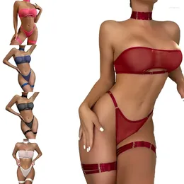 Bras Sets 4Piece Push Up Sexy Strappy Lingerie Set With Garter Belt For Women Tube Top N7YF