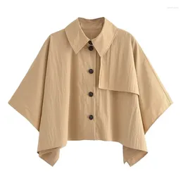 Women's Trench Coats 2024Women's Short Points-neck Cloak Solid Color Thin Shirt Top