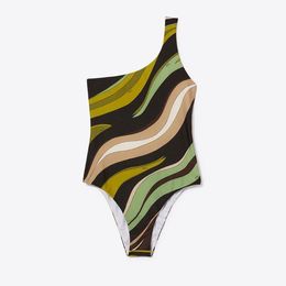 Sexy Designer Women Bikini Lady Hot Stripe print One shoulder Swimwear Girls Casual One piece Swimsuit Classic Push Up Monokini Bathing Suit Thongs Top Bra Biquini