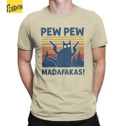 Men's T-Shirts Vintage Retro Black Cat Pew Madafakas Men T Shirts Creative Tee Shirt Short Sleeve Round Neck T-Shirt Pure Cotton T240425