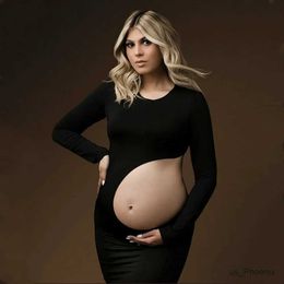 Maternity Dresses Stretchy Maternity Photography Dress Sexy Hollow Out Revealing Pregnant Belly Long Sleeved Dress Photo Studio Clothing