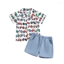 Clothing Sets Baby Kids Boys Shorts Set Short Sleeve Tractor Print Shirt With Elastic Waist Toddler Summer Outfit