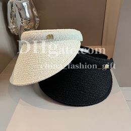 Summer Sunshade Hat Luxury Pleated Textured Hat Visors Hat Women Letter Empty Top Sun Hat Holiday Vacation Casual Sunscreen Hat