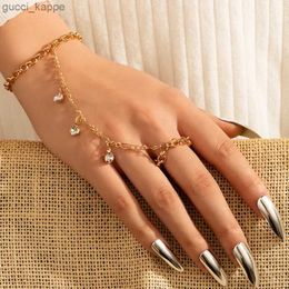 Beaded New Creative Link Chain Bracelet Connected Finger Ring Bangle For Women Linked Hand Harness Fashion Jewellery Gifts