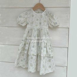 Girl's Dresses Toddler Girls Floral Princess Dress Little Girl Cotton Short Sleeve Lace Tutu Party Dress for Summer Casual Dresses Kids Clothes H240425