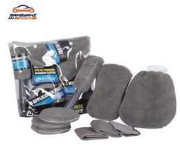 9Pcs Microfibre Car Wash Cleaning Tools Set Gloves Towels Applicator Pads Sponge Car Care Kit Wheel Brush Car Cleaning Kit 2012149158847