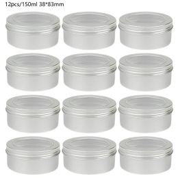 Bottles 12PCS 150ml Silver Aluminum Jar Clear Window Cosmetic Nail Candle Packaging Box Empty Cosmetic Metal Sample Packaging Bottle