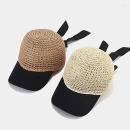 Ball Caps Fashion Women Straw Baseball Cap Bowknot Ribbon Band Summer Hat Sun Lady Girl Garden Travel Outdoor