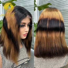 Wigs 14inch T1B27 Ombre Straight Bob Wig 4x4 Transparent Lace Closure Human Hair Wigs for Women Brazilian Remy Hair Wigs Short Wig