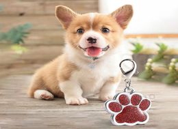 Cute Dog Paw Shaped Pet Tag Name Brand Key Ring ID Card Keychain Metal Puppy Cat Neck Pendant Key Holder Whole 6 Colors DBC BH6816277