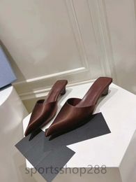 designer heels dress shoe high heel sandals Luxury high heeled pointed silk triangle heels fashionable elegant slippers genuine leather outsole sandals dresses