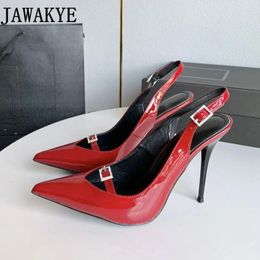 Sandals Shiny Leather Red Pink Dress High Heels Elegant Pointed Toe Simple Designer Brand Slingbacks Formal Ladies Party Shoes Women