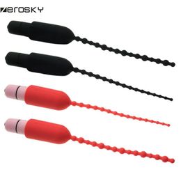 Zerosky 7 Frequency Beads Vibrating Urethral Sound Silicone Penis Plug Sounding Device Sex Products For Men Y181026063386389