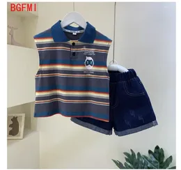 Clothing Sets Summer Korean Children's Clothes Boys Sleeveless Striped T-shirt Shorts 2-Piece Set Kids Letter Loungewear Baby Outfit