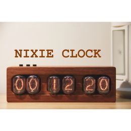 Clocks GHXAMP IN12 Glow Tube Clock Retro Nexie Clock DIY Creative Home Audio Desktop Ornaments Pterocarpus Soyauxii Material 5V