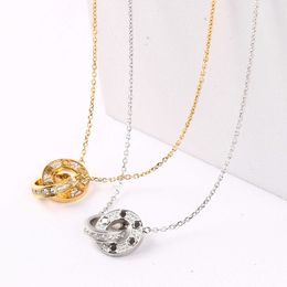 Designer trend Carter Double Ring Necklace Big Cake Full Diamond Chain 18K Gold Couple Top Goods