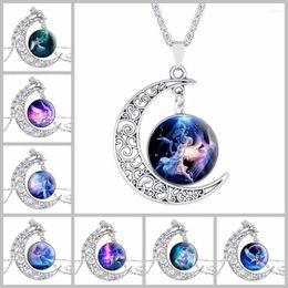 Pendants 2024 Anime Pattern Moon Time Jewel 12 Constellations Necklace Heat Sell Angel Glass Pendeloque Cut Pendant Choker Jewelry