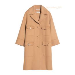 Designer Coats Cashmere Coats Luxury Coats MAX Maras Womens Camel Handsewn Pure Wool Single Breasted Coat