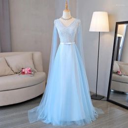 Party Dresses V-neck Sleeveless Beading Design Mesh Simple Evening Slim Waist Temperament Solid Wedding Dress Elegant Prom Robe