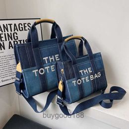 Designer Women's Mc Tote bag 2024 New denim contrasting Colour patchwork tote with a sense of niche embroidered letter crossbody