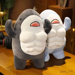 Stuffed Plush Animals 38cm Muscle Shark Plush Doll Cute Worked Out Shark Stuffed Cartoon Toys Strong Animal Pillow For Girl Boyfriend Gifts