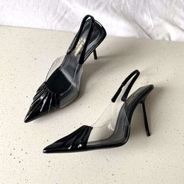 Baotou Sandals Summer Back Empty Film Single Shoes, Spring 2024 New Black Sexy Pointed High for Women, Slim Heels