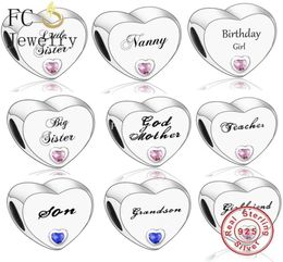 925 Silver Fit Charm 925 Bracelet Dad Mom Son Daughter Love Bead Making Mummy Grandma Berloque charms set Pendant DIY Fine Beads Jewelry8168975