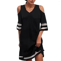 Casual Dresses European And American Style Female For Teens Girls V Neck Short Sleeve Cold Shoulder Mesh Mini Dress Clothing
