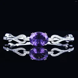 Charm Bracelets Women's Purple Crystal Bracelet Brazil Oval Gem Anniversary Birthday Valentine's Day Gift