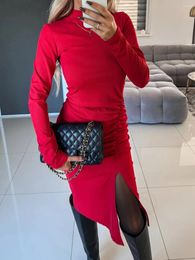 Casual Dresses Winter Fashion Solid Color Dress Women's Sexy High Neck Long Sleeve Pleated Split Wrapped Hip Slim Fit Women