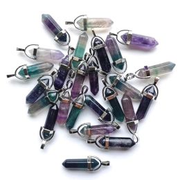 natural Coloured fluorite Fashion good quality point pillar stone pendants for Jewellery making