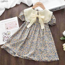 Casual Summer Kids Girls Dress Floral Kids Clothes Bow Patchwork Baby Girl Princess Dress New Flower Girl Dressesl2404