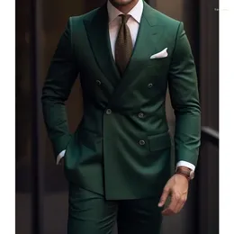 Men's Suits Dark Green Casual Suit Trousers Boutique Double Breasted Man's Business Jacket Blazers Coat Pants 2 Pcs Set