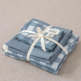 Bedding Sets 2024 Nordic Grid Set King Simple Duvet Cover Pillowcase Flat Sheet Twin Thicken Polyester Adult Men Women Home Textile