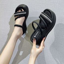 Thick Soled Slippers for 2024 Summer Women Thin Strip Fashion Sandals Ladies Outdoor Casual Flip Flops 7cm Wedges